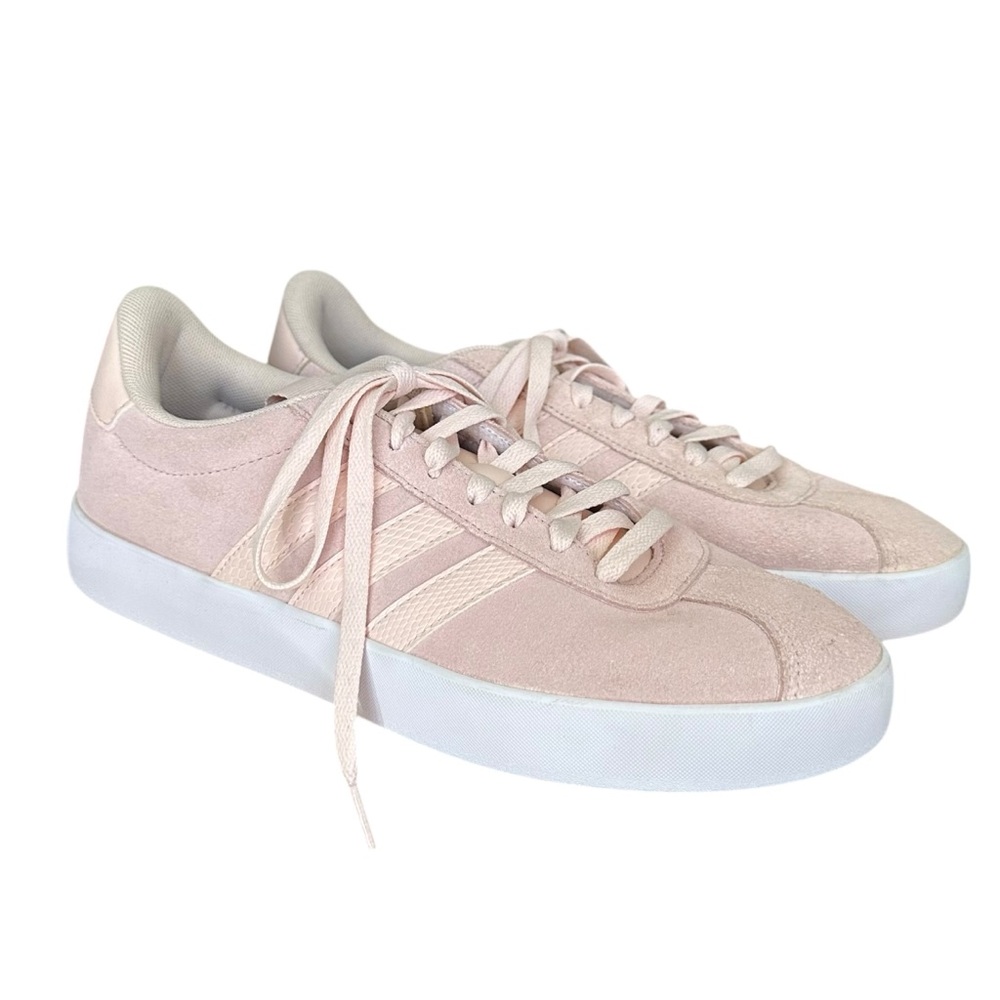 Adidas Pink Suede VL Court Style Sneakers Blush 3-Stripe Casual Skate‎ Women 10